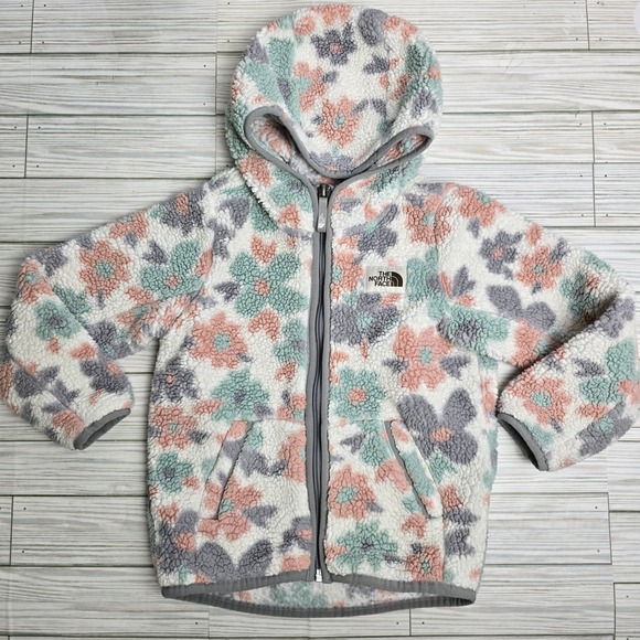 The North Face Toddler Floral Print Hooded Fleece Jacket Size 5T ST/5B - Picture 1 of 8